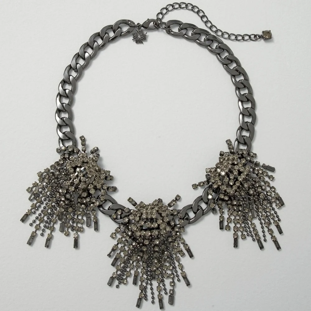 NWT WHBM Hematite Fringe Statement Necklace